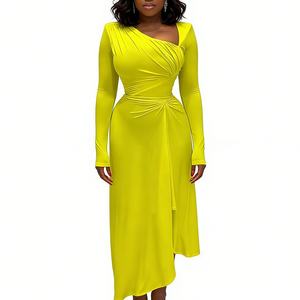Abito midi da donna con scollo asimmetrico e arricciature - <span class=keywords><strong>Vestito</strong></span> aderente a <span class=keywords><strong>maniche</strong></span> <span class=keywords><strong>lunghe</strong></span> con cut-out Sehe Fashion - Product Image 2