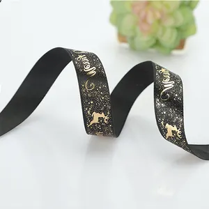 100% Polyester New Foil Gold Printed Xmas Gros grain Band Weihnachts band Für Geschenk verpackung