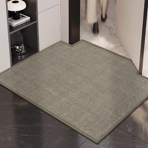 Tapis d'entrée élégant tissé noir rectangulaire antidérapant pour la maison, en lin de couleur unie, entretien facile - Product Image 2