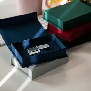 Пользовательские роскошные льняные Свадебные USB Подарочная коробка льняная Обложка фотоальбом фотографии и USB для хранения фотографий