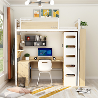 Lit superposé pour adultes avec bureau intégré et bibliothèque intégrée pour dortoirs, étudiants universitaires, design moderne, école