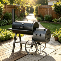 Barbecue au charbon de bois moderne en acier robuste, compact et portable pour l'extérieur, avec roues, hauteur réglable et sécurité anti-flamme