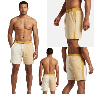 Color Blocked Sporty Canvas Cotton Drawstring Breathable Mid Waist Casual Knitted <b>Shorts</b> for <b>Men</b> with Pockets - Product Image 4