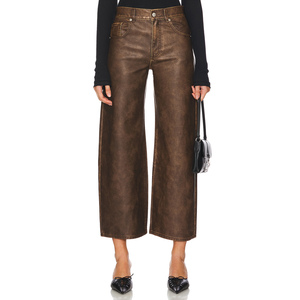 <span class=keywords><strong>Pantaloni</strong></span> Cargo <span class=keywords><strong>in</strong></span> <span class=keywords><strong>Pelle</strong></span> Marrone Personalizzati per Donne, Vita Alta, Gamba Larga, Chiusura Elastica, Casual, Antirughe, con Bottoni, Taglia XL - per l'Autunno - Product Image 1