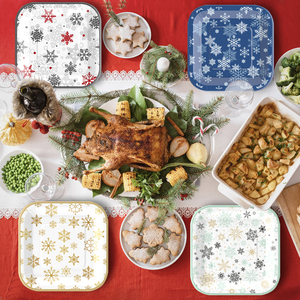 Assiettes carrées en papier imprimées flocons de neige de qualité supérieure, réutilisables, pour mariages, fêtes et événements festifs - Product Image 5