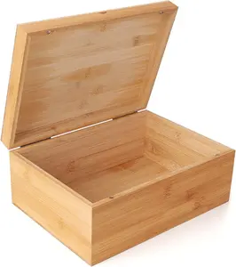 JUNJI-caja de almacenamiento de bambú Natural para artesanías, caja reutilizable decorativa para arte y pasatiempos DIY