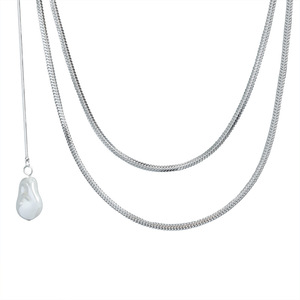 Collar de Moda con Cadena de Perlas de Imitación en Forma de Gota de Agua, Multicapa, Color Acero - Product Image 5