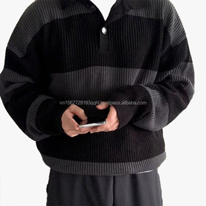 Suéter de punto para hombre, estilo retro holgado, a rayas, tipo polo, moderno, informal, combina con todo. - Product Image 4