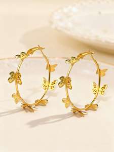 Pendientes de aro con forma de mariposa rosa y blanca, pendientes de aro grandes geométricos dorados con lazo para mujer, joyería para fiesta de vacaciones de verano, regalo - Product Image 5