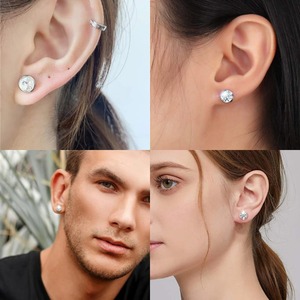 1 par de pendientes redondos de acero inoxidable con circonita cúbica, plata, oro, hipoalergénicos, minimalistas, joyería de diamantes, regalo para mujeres y hombres - Product Image 6