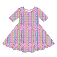 HIPPO KIDS ODM Robe décontractée pour filles, printemps-automne, imprimés floraux et papillons, style skater, tricotée, respirante, longueur genou