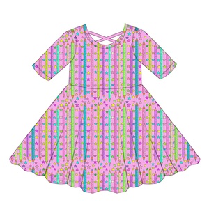 HIPPO KIDS ODM <span class=keywords><strong>Robe</strong></span> décontractée pour filles, printemps-automne, imprimés floraux et papillons, style skater, tricotée, respirante, longueur genou - Product Image 4