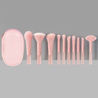 Ensemble de 8 mini-pinceaux de maquillage portables professionnels, fabriqués sur mesure, pour le visage et les yeux, fibres synthétiques, manche en bois, logo personnalisé, sac en PU