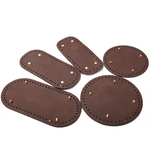Crochet Bag Bottom,Leather Bottom Shaper Pad for Bags Cushion Base with Golden Alloy Nail for DIY Shoulder Bags Purse Making