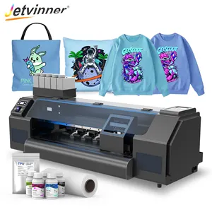 2 print heads 60cm dtf A1 mylar inkjet printer dtf polyester roller heating all in one machine transfer and powder dye machine