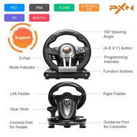 Volant et pédales de course PXN V3 PRO pour PC |   Volant à 11 pouces avec retour de vibrations, palettes de changement de vitesse, direction à 180°, 2 pédales