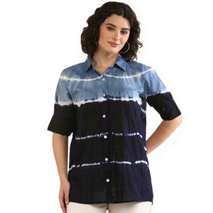 เสื้อเชิ้ตผู้หญิง Maaesa ผ้าฝ้าย 100% ลายมัดย้อมเรียบง่าย คอปกติดกระดุม แขนเสื้อแบบแร็กแลน ทรงปกติ เหมาะสำหรับใส่ทำงาน ฤดูใบไม้ผลิ/ฤดูร้อน - Product Image 1