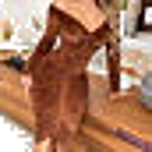 Da donna aderente tinta unita scollo a V con spalle in velluto arricciato abiti di media lunghezza in poliestere - Product Image 1