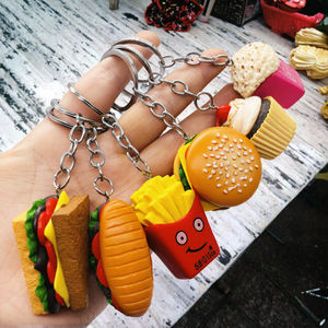 Gantungan Kunci plastik simulasi buatan tangan, liontin makanan es krim Hamburger roti Sandwich kentang goreng - Product Image 3