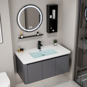 Set <span class=keywords><strong>Mobile</strong></span> Bagno in Alluminio Spaziale Moderno Grigio Scuro Opaco con Lavabo in Ceramica <span class=keywords><strong>e</strong></span> <span class=keywords><strong>Specchio</strong></span> con Vano Semi-Aperto - Product Image 6