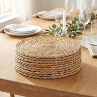 Set de dessous-de-plat ronds en jacinthe d'eau tressée à la main, style rustique, pour table à manger, maison et mariage