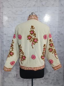 เสื้อแจ็คเก็ตแขนยาวแบบสั้น ผ้ากำมะหยี่ปักลายแบบแคชเมียร์ ทำมือ สำหรับฤดูหนาว ผ้าฝ้าย 100% ระบายอากาศได้ดี เป็นมิตรกับสิ่งแวดล้อม สำหรับผู้หญิง - Product Image 2