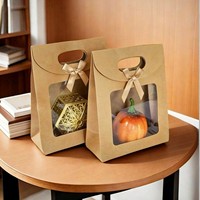 Sacs cadeaux en papier kraft avec fenêtre, vente en gros, sacs cadeaux créatifs à rabat avec poignée