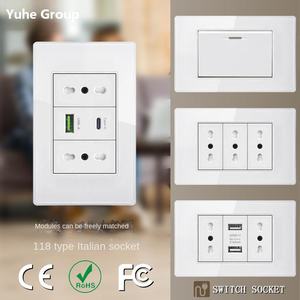 Enchufe Estándar Italiano USB Inteligente Tipo-C de 20 W con Carga Rápida, 2 Puertos, Panel Táctil, Interruptor de Luz de Pared con Panel de Vidrio - Product Image 2