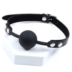 Bola de sujeción de cuero BDSM, mordaza, tapón bucal de silicona, <span class=keywords><strong>bozal</strong></span> de Bondage ajustable <span class=keywords><strong>con</strong></span> correa para parejas adultas, juguete sexual SM Roleplay - Product Image 3