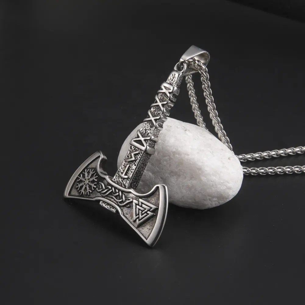 Nordic Viking Necklace Axe Amulet Compass Viking Runes Pendant Scandinavian Necklace Stainless Steel Men Jewelry