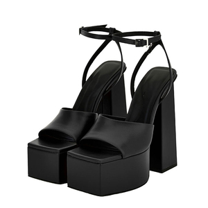 Escarpins à talons épais pour femmes, sandales à plateforme épaisse, bout carré ouvert, chaussures d'été personnalisées - Product Image 3