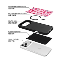 Coque de téléphone AG Feeling Black Edge avec motif cerises colorées dorées pour iPhone 17, 17 Pro Max, 16 Pro, 15 – Coque magnétique