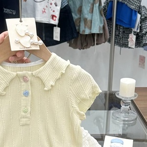 Vêtements d'été pour filles, ensemble de mode deux pièces, t-shirt à col polo, jupe à volants superposés, tenue décontractée - Product Image 4