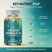 Gélules d'huile d'algues végétaliennes oméga 3 en vrac, 60 unités, à base de plantes, EPA DHA, antioxydant, soutien cardiaque, sans gluten, OEM, marque privée