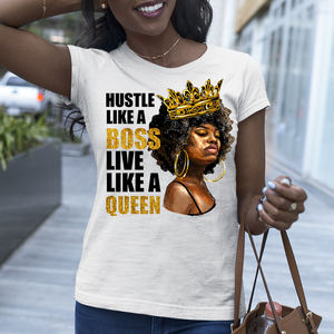 Camiseta negra de manga corta con cuello redondo y diseño de cumpleaños con estampado de imagen Queen Afro - Product Image 5