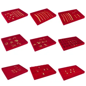 Nieuw Binnen Rood Fluwelen Sieraden Dienblad Sieraden Display Doos Ketting Oorbel Hanger Stud Organizer Andere Accessoires Show Case