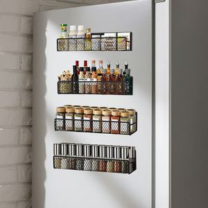 Lot de 4 étagères magnétiques amovibles pour réfrigérateur, organisateur d'épices et d'herbes, support de rangement pour assaisonnements et condiments de cuisine - Product Image 1