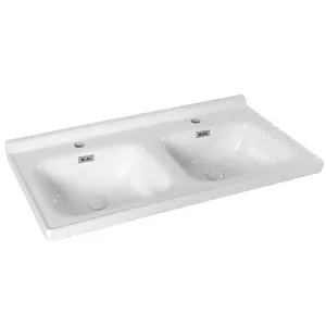 洗面台ダブルシンクボウルバスルームセラミック衛生手洗い便器人工白い長方形純白