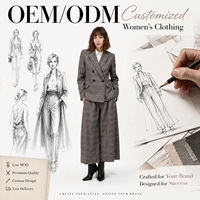 Ensemble de pantalon de costume à carreaux pour femme sur mesure, blazer croisé et pantalon large, tenue de bureau deux pièces