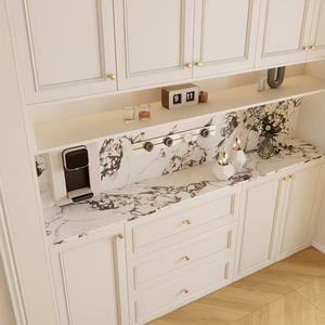 French Style <b>Sideboard</b> Storage Cabinet <b>Cream</b> Color Living Room Cabinet With Lacquered Doors Integrated Wall Mounted Design - Product Image 1