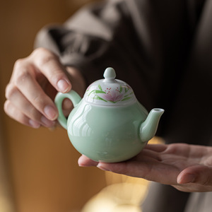 Guanlan Hand-Painted Lily Ceramic Teapot Green Bean Paste Round With Lid Kung Fu <b>Tea</b> <b>Set</b> - Product Image 1