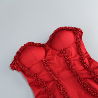 Robe de soirée courte à volants, sans bretelles, cintrée à la taille, rouge, sept couleurs, nouvelles arrivées 2026