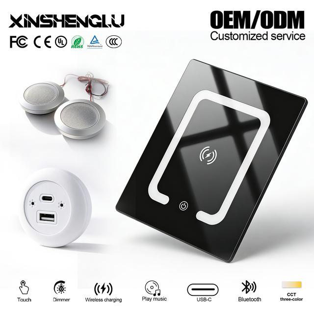 OEM ODM Embedded Smart Touch Panel 15W Wireless Charger 5.0 USB-C/A Ports CCT Dimming for Bedside Table Coffee Table