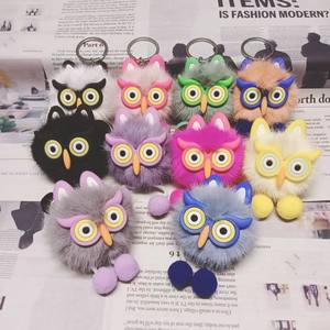 도매 창조적 인 올빼미와 작은 괴물 인공 밍크 열쇠 고리 크리스마스 선물을위한 귀여운 커플 자동차 펜던트 및 가방 - Product Image 3