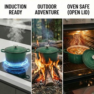 Ensemble de 4 casseroles en fonte émaillée verte E-Top, ustensiles de cuisine, <span class=keywords><strong>cocottes</strong></span> en fonte - Product Image 5