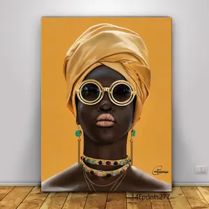 Cuadro moderno personalizado de pared para mujer africana, lienzo, gafas de sol artísticas y póster africano