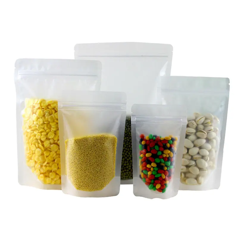 Custom frosted Translucent Resealable cereals grains beans nut dried fruit Storage Food Packaging Zipper stand Bags for packing