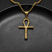 Collier avec pendentif croix d'ancre gravé rétro pour hommes, bijoux pour hommes, accessoire de mode en acier inoxydable, cadeau significatif MGXL436