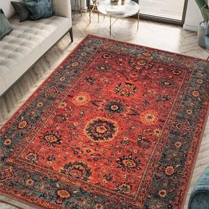 Tapis de style persan rectangulaire, résistant aux taches, lavable à la main, tapis de salon, motif plantes et fleurs - Product Image 1