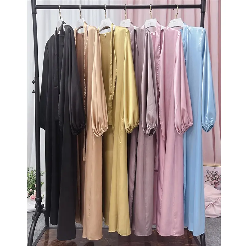 Puff Sleeve Dubai New Fashion Arab Turkish Jilbabfront Fancy Dress Morden Front Open Islamic Abaya Muslim Dresses Long Sleeves